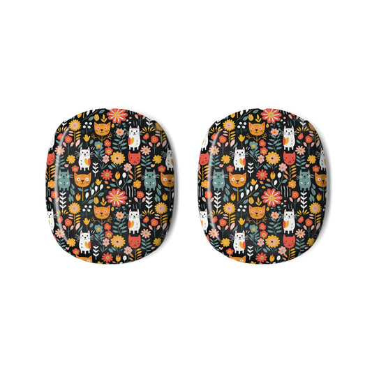 Whimsical Feline Garden AirPods Max Ear Cup Skins — Floral Cat Pattern Protective Shell