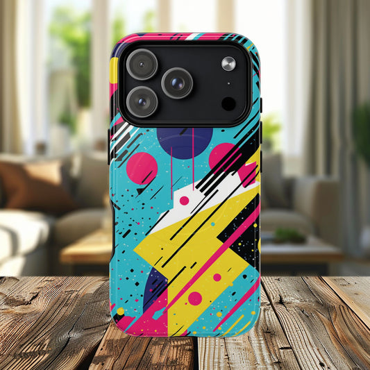 Retro Pop Vibes Magnetic iPhone Case with Abstract Design, Tough iPhone Cover, iPhone Accessory, Gift for Tech Lovers, Trendy iPhone Protector