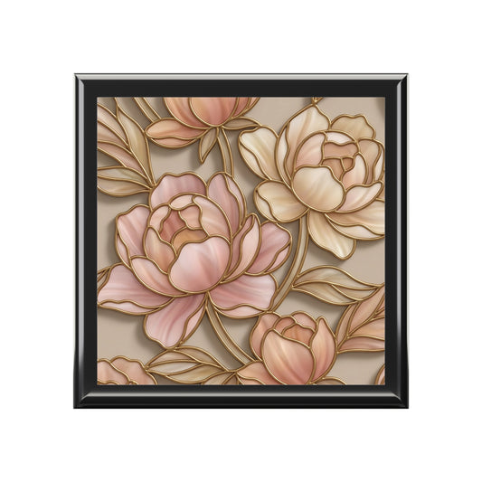 Floral Peony Jewelry Box — Pink Gold Decorative Keepsake