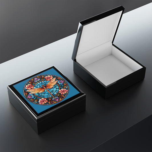 Dragonfly Stained Glass Jewelry Box — Floral Keepsake Box