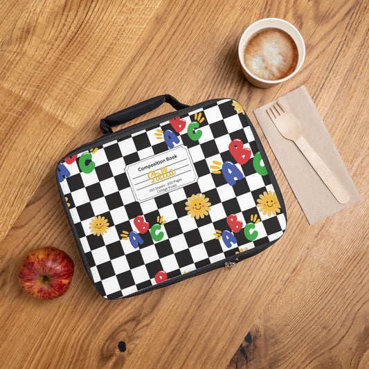 Personalized Schoolyard Chic Composition Book Inspired Colorful Kids Lunch Bag for School, Snack Bag, Lunch Tote, Lunchbox, Kids' Bag with Fun Back to School Design