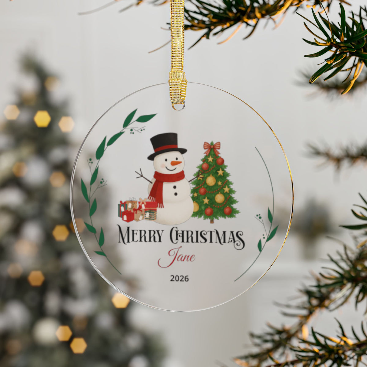 Merry Christmas Snowman & Christmas Tree Acrylic Ornament 2026