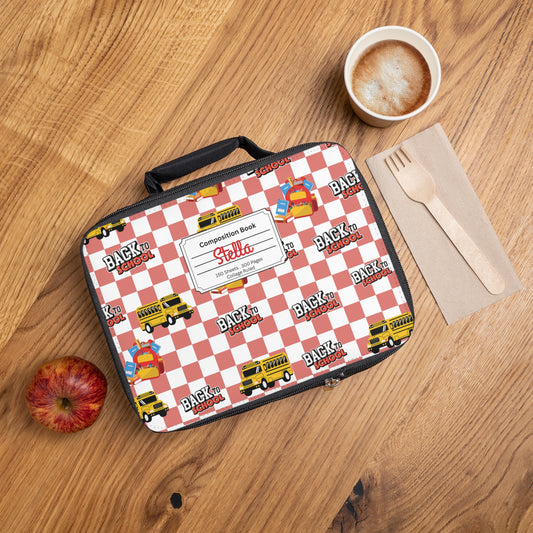Personalized Red SchoolYard Chic Composition Book Inspired Colorful Kids Lunch Bag for School, Snack Bag, Lunch Tote, Lunchbox, Kids' Bag with Fun Back to School Design