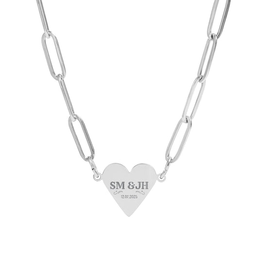 Engravable Paperclip Heart Necklace – Personalized Heart Name Pendant