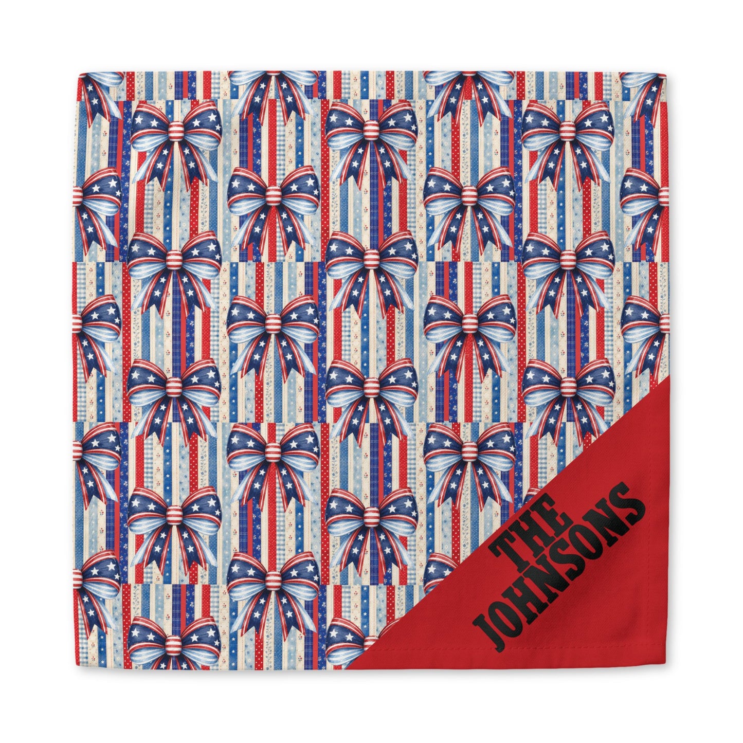 Patriotic Bow Cotton Napkin – Personalized 'The Johnsons' Fourth of July Table Linen