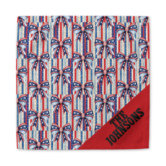 Patriotic Bow Cotton Napkin – Personalized 'The Johnsons' Fourth of July Table Linen