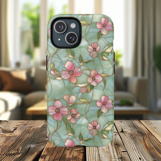 Aqua Bloom Serenity Tough iPhone Magnetic Cases, Cute Flower Design, Stylish Protection, Gift for Her, Trendy Accessories, iPhone MagSafe Accessory.