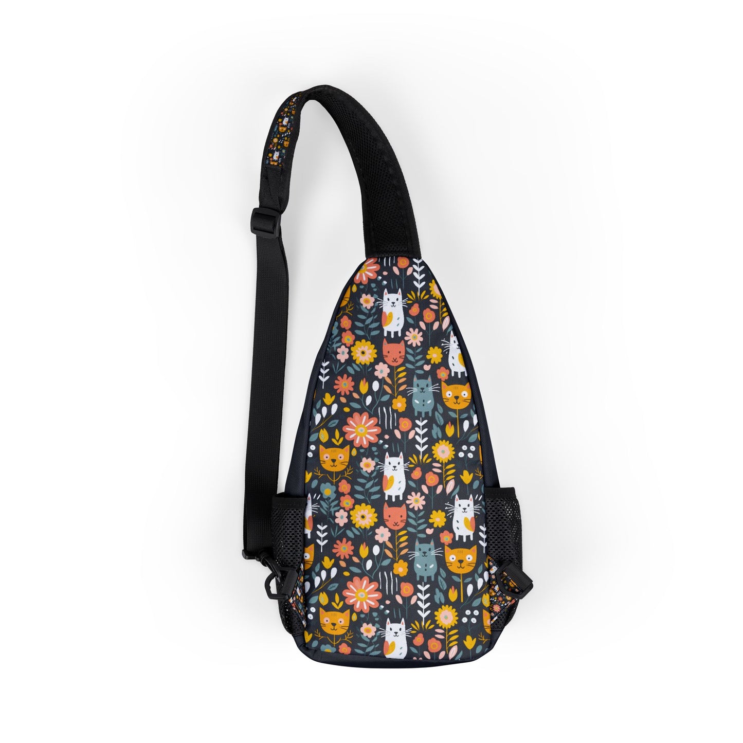 Cute Whimsical Feline Garden Print Chest Bag | Stylish Sling Bag for Everyday Use, Festival, Travel, or Gifts, Cross Body Sling Bag, Chest Bag, Crossbody Backpack, Travel Bag