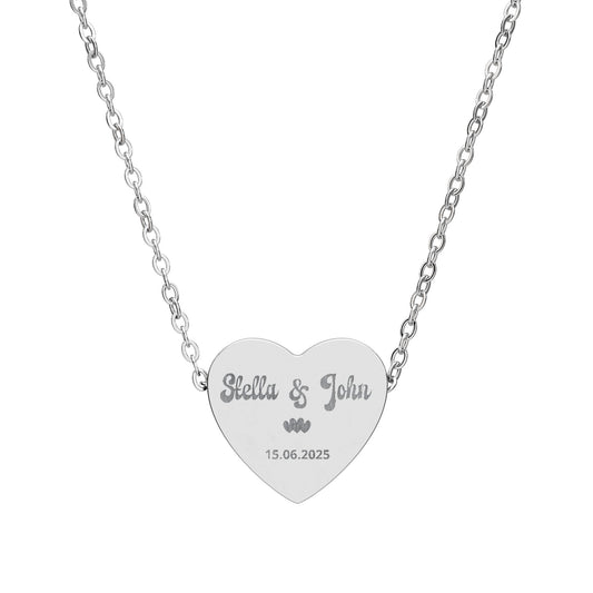 Engravable Heart Necklace — Personalized Name & Date Pendant
