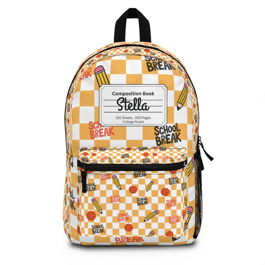 Personalized Orange Schoolyard Chic Composition Book Inspired Backpack for Students, Fun School Bag, Back to School Essentials, Notebook Print Backpack, College Student Gift