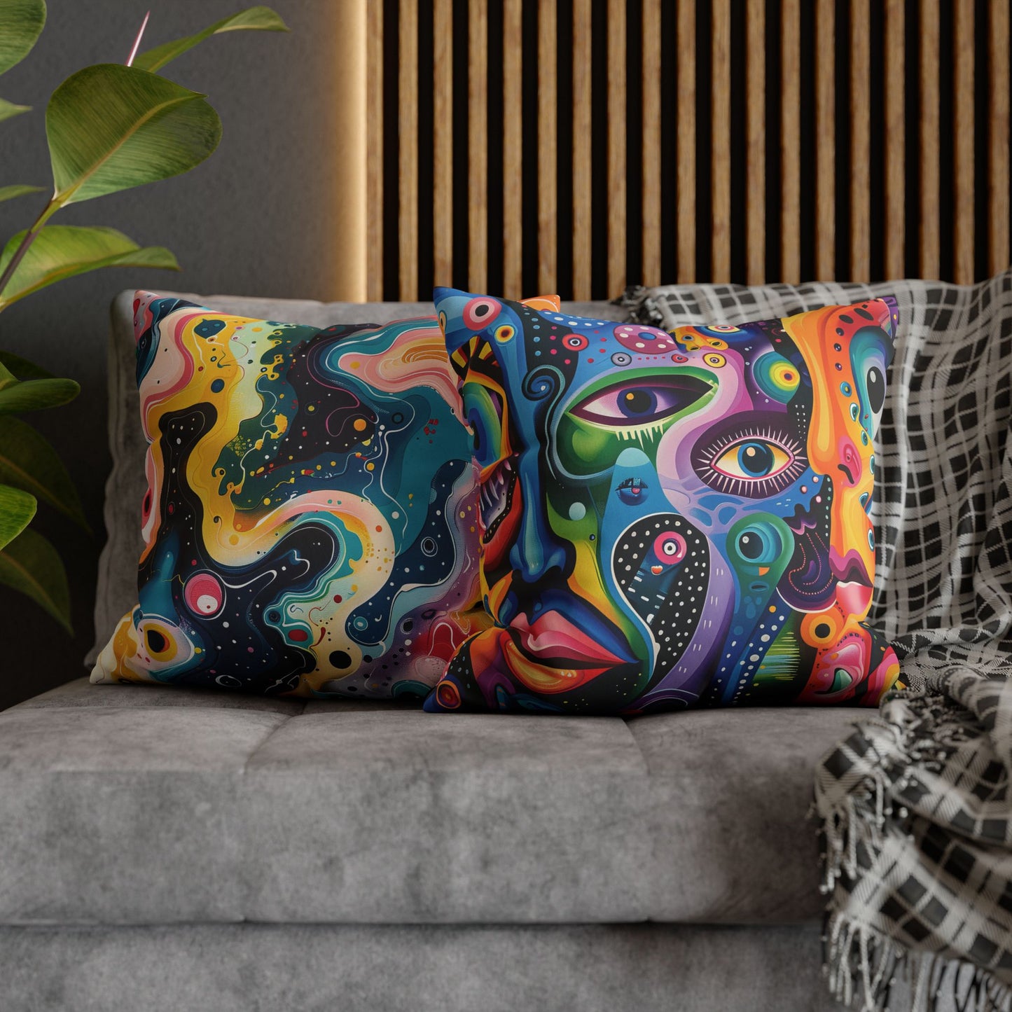 Psychedelic Visions Vibrant Abstract Art Pillowcase - Colorful Decorative Faux Suede Cushion Cover