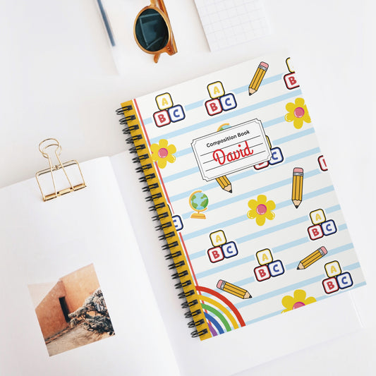 Personalized White SchoolYard Chic Composition Book Inspired Playful Spiral Notebook - Perfect for School, Journaling, Kids, Teachers, Back to School Gifts