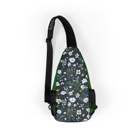 Daisy Delight Floral Chest Bag - Stylish Sling Backpack for Outdoor Adventures.