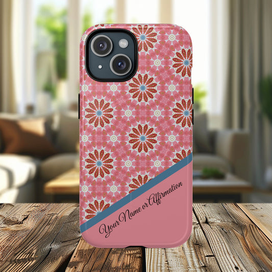 Personalized Blush Terra Bloom Colorful Floral Tough Magnetic MagSafe® iPhone Case, Floral Pattern Case, iPhone® 13, 14, iPhone 15, iPhone 16, iPhone 17, Pro, Pro Max, Plus Cases.