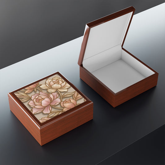 Floral Peony Jewelry Box — Pink Gold Decorative Keepsake