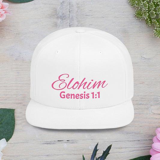 Pink Elohim Snapback Cap - Faith-Inspired Flat Bill Hat, Baseball Hat, Perfect for Gifts, Daily Wear, Spiritual Events