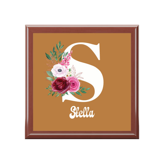 Personalized Floral Monogram Jewelry Box — Custom Name & Initial