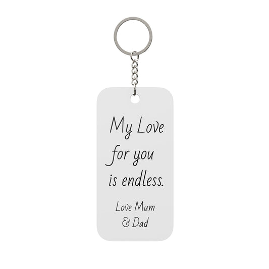 Personalized Double-Sided Photo Keychain Charm — "My Love for you is endless" Message.