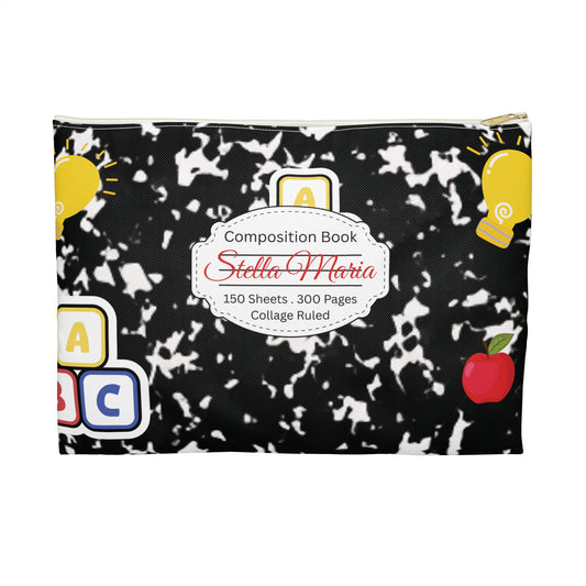 Personalized Black Composition Book Inspired Accessory Pouch, Kids School Supplies, Classroom Organizer, Teacher Gift, Fun Stationery Case, Back to School