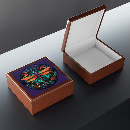 Stained Glass Dragonfly Jewelry Box — Floral Keepsake Box