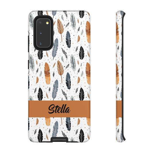 Personalized Whispering Feathers Samsung, Google Pixel and iPhone Case, Custom Name Case.