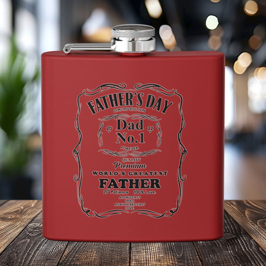 Father's Day Stainless Steel Flask - World's Greatest Dad Gift, Personalized Hip Flask, Groomsmen Gift, Engraved Drinkware
