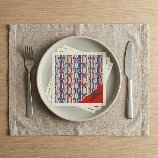 Patriotic Ribbon Pattern Cocktail Napkins — Customizable Corner Name