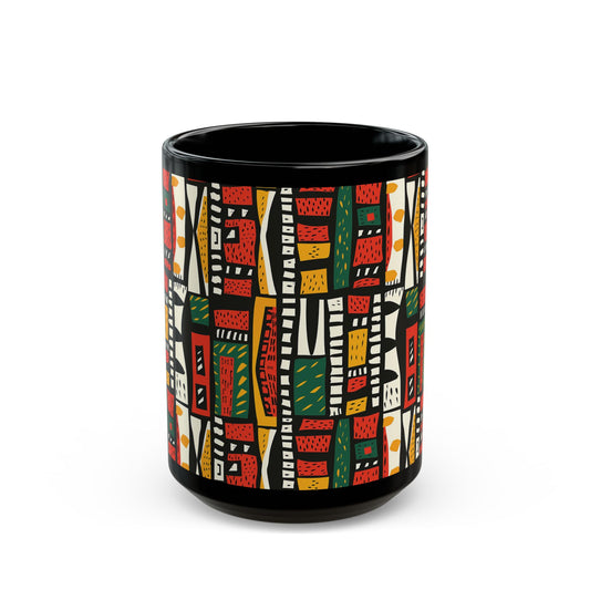 Tribal Harmony Black Mug - Unique Art Design for Home & Gifts