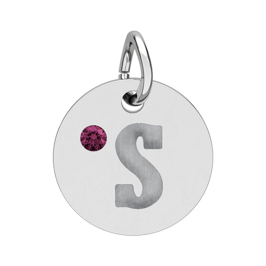 Engraved Birthstone Circle Charm — Personalized Initial Pendant.