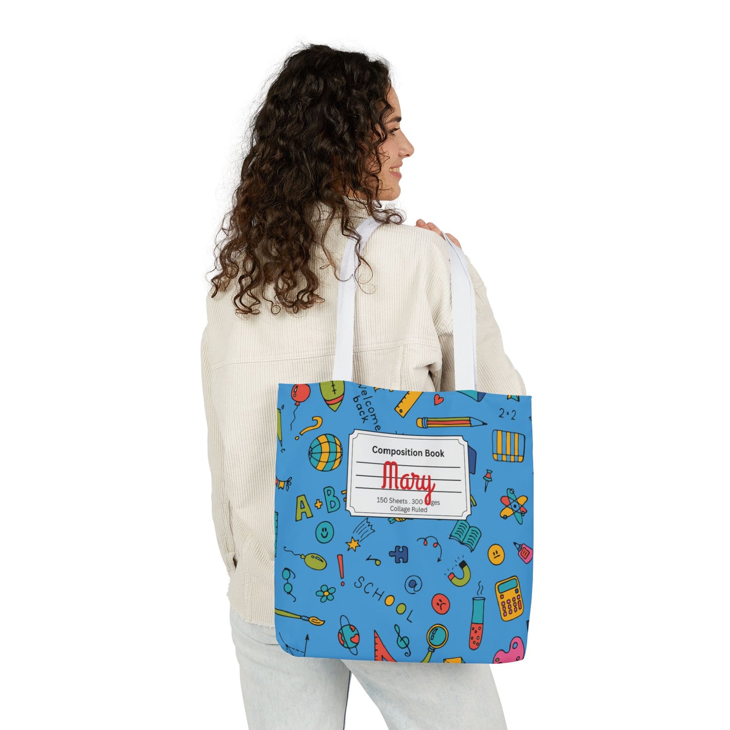 Personalized Classroom Couture Composition Book Inspired Canvas Tote Bag with Colorful Straps, Cute School Bag, Eco-Friendly Tote, Back to School Shopping Bag, Teacher Gift Idea