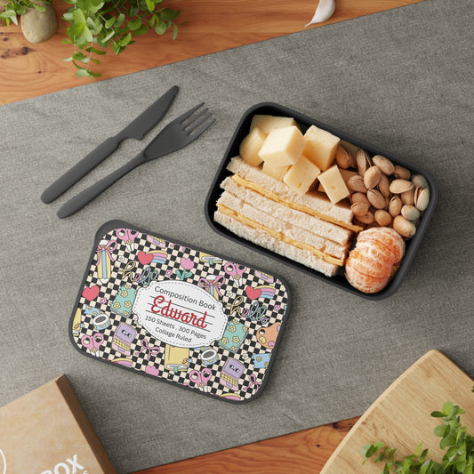 Personalized Black Doodle Daydream Composition Book Inspired Bento Box, Fun Lunch Container, School Lunch, Meal Prep, Kids' Utensils, Back to School, Child's Lunchbox