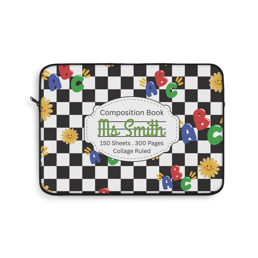 Personalized Schoolyard Chic Laptop Sleeve with Composition Book Inspired Design, Educational Gift for Teachers, Classroom Organization, Back to School, Unique Teacher Accessory