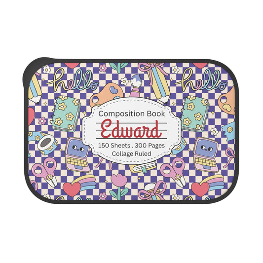 Personalized Purple Doodle Daydream Composition Book Inspired Bento Box, Fun Lunch Container, School Lunch, Meal Prep, Kids' Utensils, Back to School, Child's Lunchbox