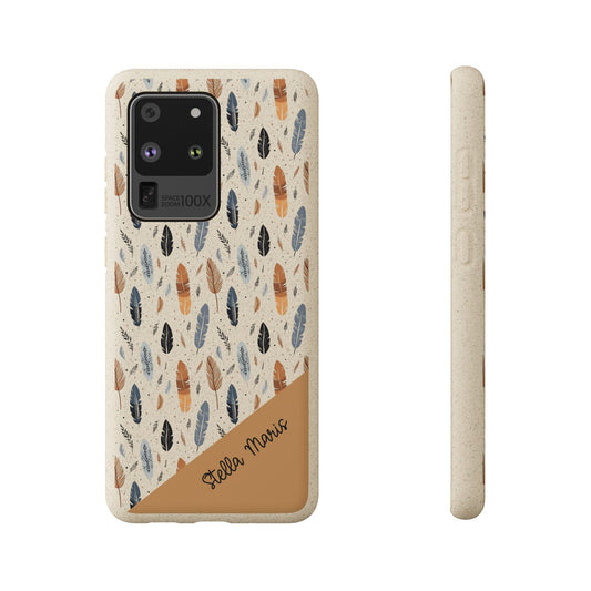 Personalized Whispering Feathers Samsung and iPhone Biodegradable Case, Custom Name Case.