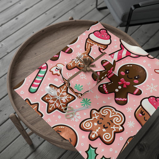Wrapping Papers - Pink Ginger Bread Holiday Collection - Matte or Glossy Finish - 90gsm Paper