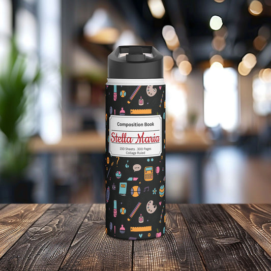 Personalized Chalkboard Chic Inspired Stainless Steel Water Bottle for Kids, School Supplies, Eco-Friendly Drinkware, Back to School, Teacher Gifts