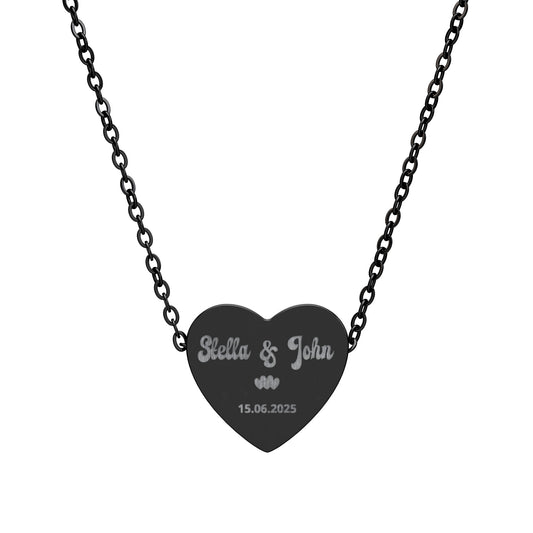 Engravable Heart Necklace — Personalized Name & Date Pendant