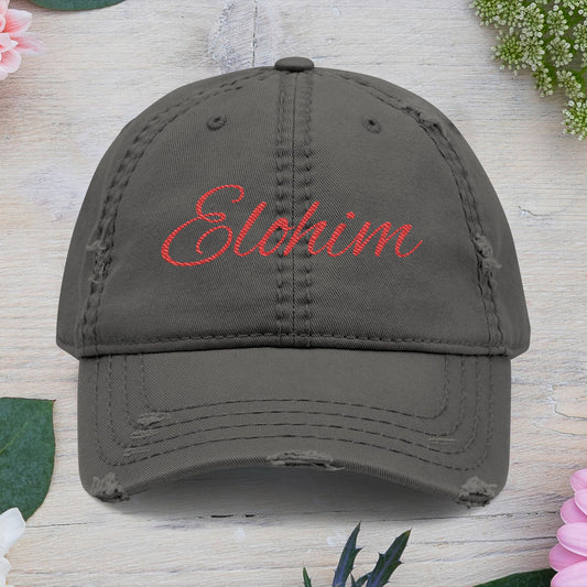 'ELOHIM, GENESIS 1:1' Distressed Dad Hat with Embroidered, Casual Cap for Fathers, Gifts for Dads, Religious Hat, Vintage Style
