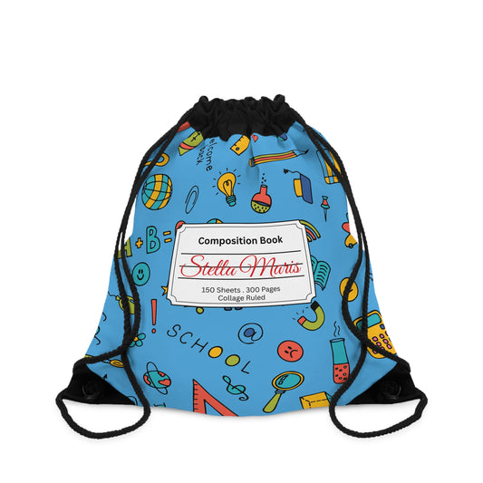 Composition Classroom Couture Book Inspired Colorful ABC Drawstring Bag | Personalized College Ruled Tote | Kids School Gear | Fun Gym Sack | Back to School Accessory