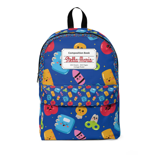 Personalized Blue Kawaii Composition Book Inspired Colorful Kids' Backpack, School Bag, Fun Pattern Backpack, Cute Child's Rucksack, Composition Backpack, Unique School Supplies