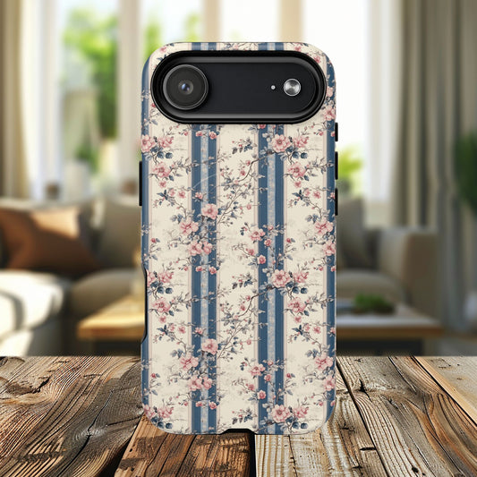 Victorian Rose Stripe iPhone Case, Tough Magnetic Cases for Stylish Protection, Flower Pattern iPhone Cover, Trendy Gift Idea for Her