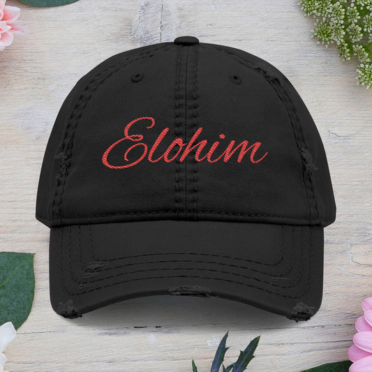 'ELOHIM, GENESIS 1:1' Distressed Dad Hat with Embroidered, Casual Cap for Fathers, Gifts for Dads, Religious Hat, Vintage Style