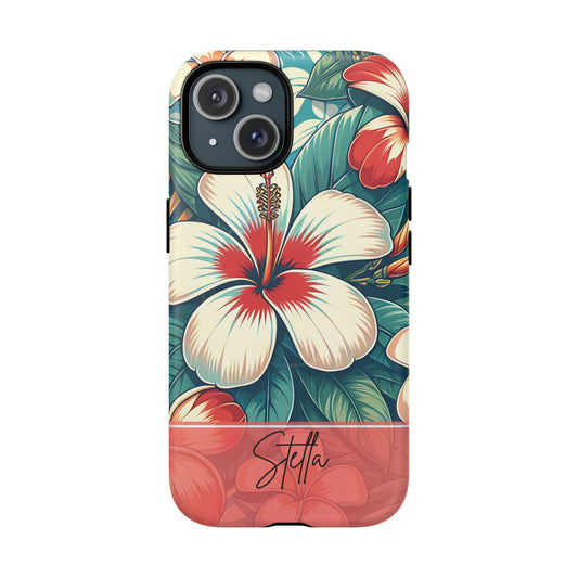 Tough Floral Phone Case, Tropical Hibiscus Design, Gift for Her, Summer Accessory, Customizable Phone Cover
