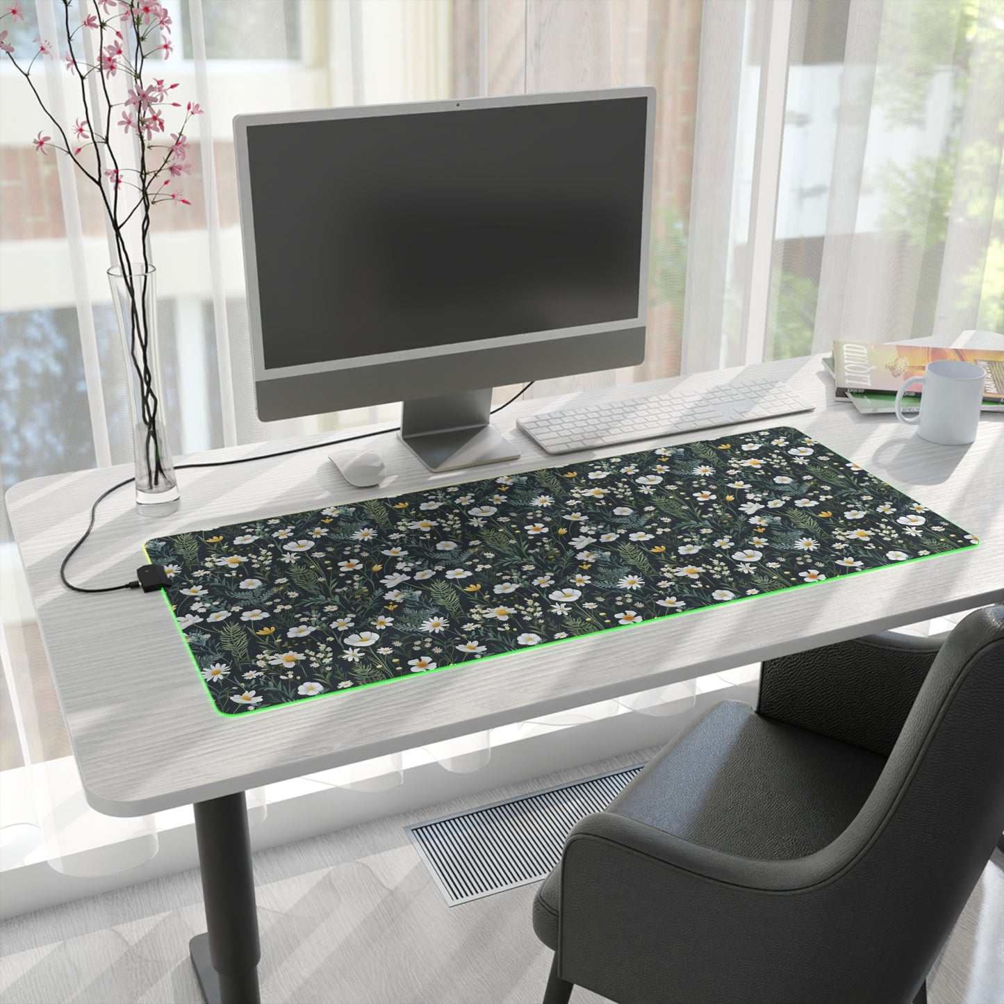 Daisy Delight Floral LED Gaming Mouse Pad – Custom Designed RGB Computer Accessory.