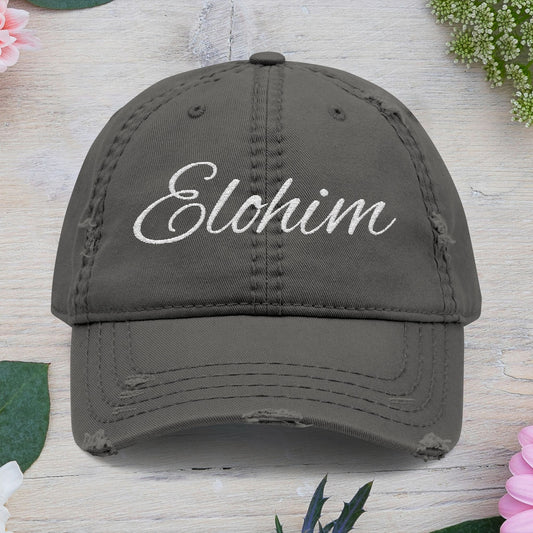 'ELOHIM, GENESIS 1:1' Distressed Dad Hat with Embroidered, Casual Cap for Fathers, Gifts for Dads, Religious Hat, Vintage Style