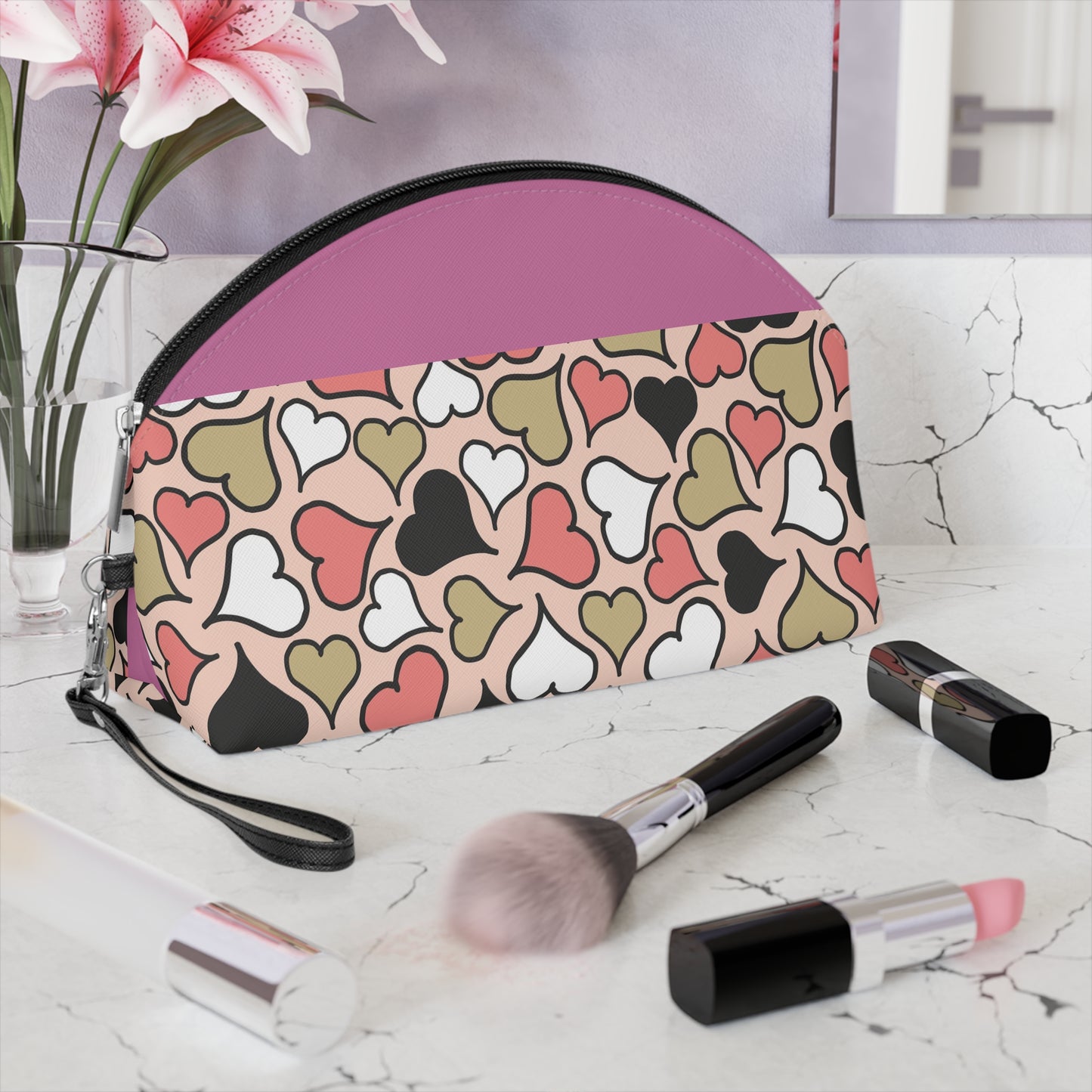 Charming Hearts Makeup Bag - Stylish Cosmetic Pouch for Beauty Lovers