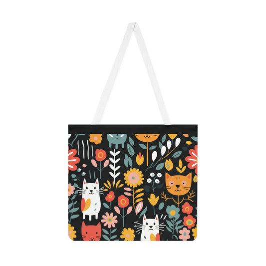 Whimsical Feline Garden Shoulder Tote Bag - Colorful Everyday Accessory