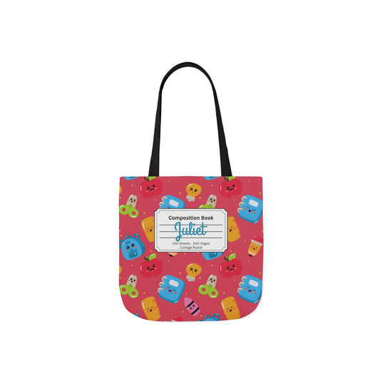 Personalized Kawaii Composition Book Inspired Canvas Tote Bag with Colorful Straps, Cute School Bag, Eco-Friendly Tote, Back to School Shopping Bag, Teacher Gift Idea