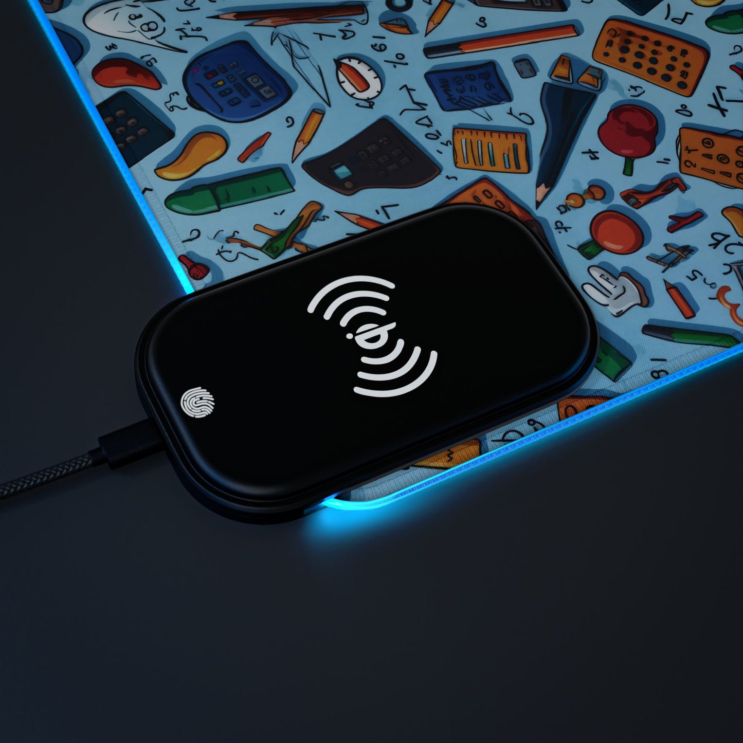 Blue Academic Adventures LED Gaming Mouse Pad, Wireless Charging, Gift for Him, Gift for Gamers