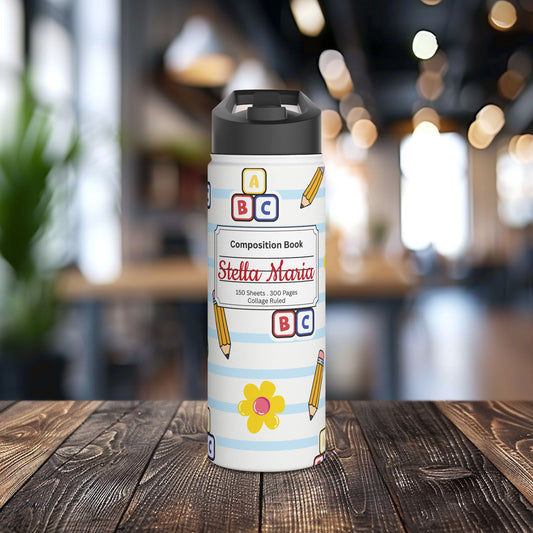 Personalized White Schoolyard Chic Inspired Stainless Steel Water Bottle for Kids, School Supplies, Eco-Friendly Drinkware, Back to School, Teacher Gifts